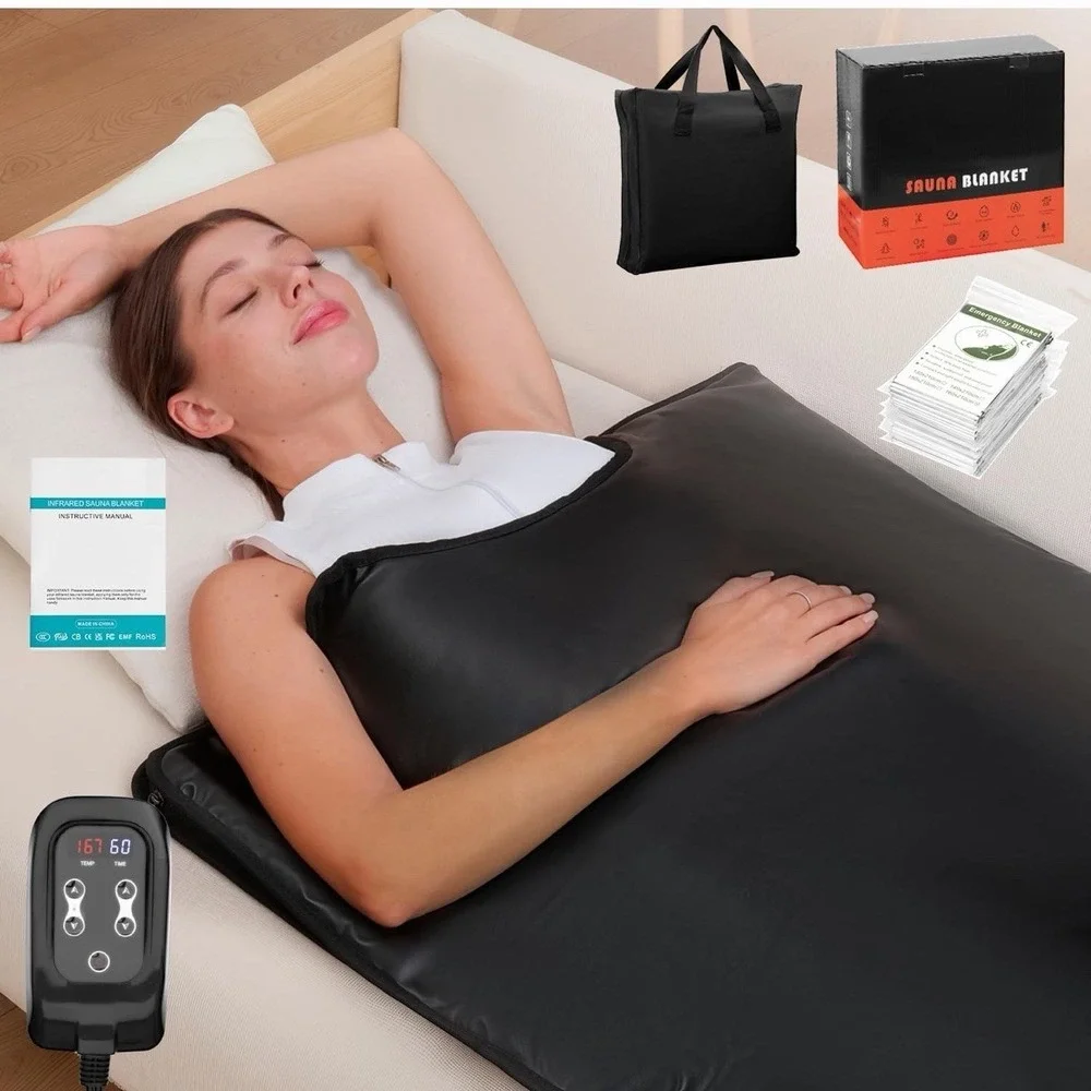 Infrared Sauna Blanket Portable PU Leather 95-167°F Timer Full Body Home Spa Kit